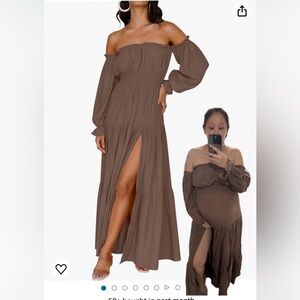 Flowy off the shoulder maxi-dress with high slit